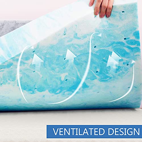  IULULU Mattress Topper, 2 Inch Gel Memory Foam Mattress Topper For Full Size Bed, Blue