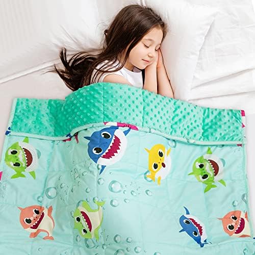  Insugar 3lbs Kids Weighted Blanket, Flannel Toddler Heavy Blankets Throws With Minky Dots For Calming Sleep, Shark Cartoon Pattern, Soft And Smooth Children Lap Blanket, 36” X 48”, Mint