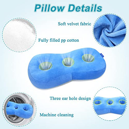  AOSSA Piercing Pillow For Side Sleepers Ear Protector CNH Pillow With Ear Holes For Pressure Sores Ear Pain Relief Headphones Donut Pillow For Head Ear Cushion Side Sleeping Pillow (Blue)