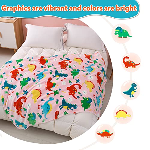  Mermaker Dinosaur Blanket For Girls, Pink Dinosaur Blankets For Girls And Boys, Cartoon Cute Dinosaur Throw Blankets For Kids And Teens, Soft Fleece Blanket For Couch And Bed (60x50 Inches)