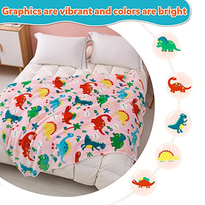  Mermaker Dinosaur Blanket For Girls, Pink Dinosaur Blankets For Girls And Boys, Cartoon Cute Dinosaur Throw Blankets For Kids And Teens, Soft Fleece Blanket For Couch And Bed (60x50 Inches)