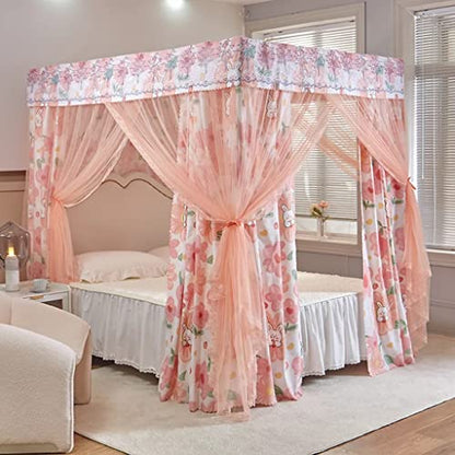  Obokidly Elegant Flower Printing 2-in-1 Double Protection 4 Corner Bed Mosquito Net And Bed Curtains Privacy Protection For Boys Girls Kids Bedroom Decoration (Full, Jade-Flower1)