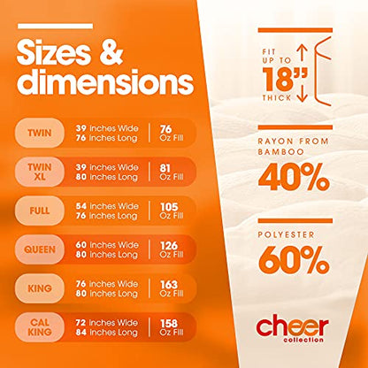  Soft And Plush Bamboo Fitted Mattress Topper - Twin Size - Plush Eco Friendly Mattress Protector Cover For Bedding - (Queen)