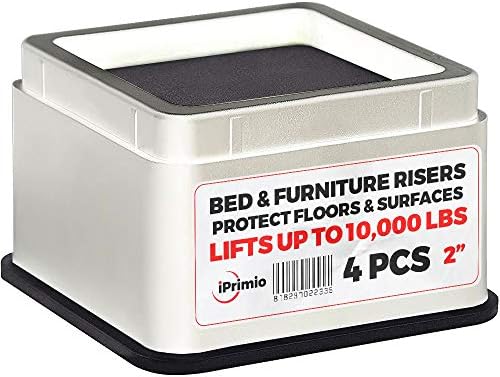  IPrimio Bed Risers - Square, 2 Inch Lift, Heavy Duty, 8 Pack, Up To 10000lbs - Bed Raising Blocks, Furniture Risers - Safe, Sturdy Bed Lifts For College Dorm Rooms, Couches, Tables, Desk Riser