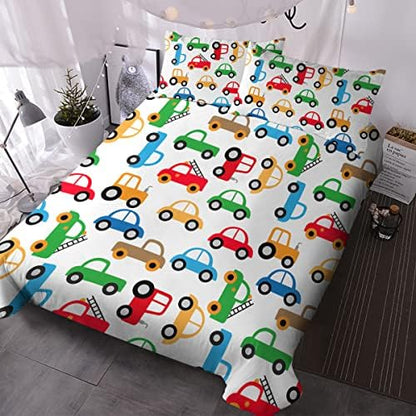  Crane Construction Truck Bedding Cute Boys Twin Duvet Cover Set Grey Colorful Toy Vehicles Comforter Cover 3 Pieces Kids Room Bed Sets For Teens