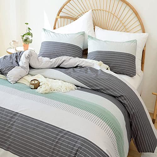  JANZAA Queen Comforter Set Sage Green Comforter Soft Microfiber Queen Bed Set 3 Piece Striped Comforter Set With 2 Pillow Cases Lightweight Fluffy Bedding Down Alternative For All Season