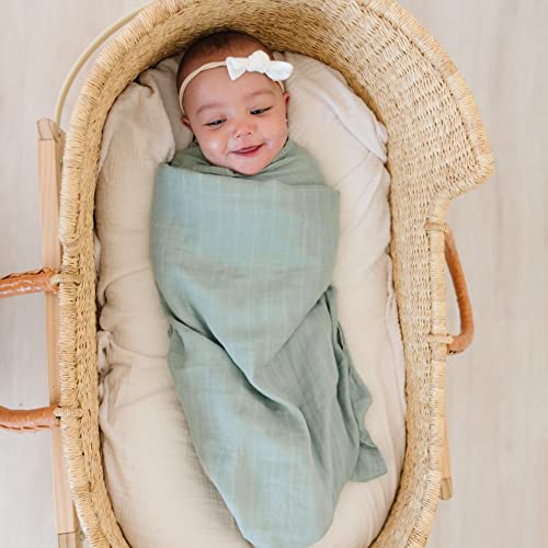  Organic Baby Muslin Swaddle Blankets For Boy Or Girl - Eucalyptus Leaves And Sage Swaddle Blanket 2 Pack - Soft Organic Cotton And Natural Bamboo Muslin, XLarge And Breathable, Boho Baby, 47" X 47"