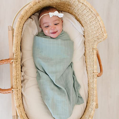  Organic Baby Muslin Swaddle Blankets For Boy Or Girl - Eucalyptus Leaves And Sage Swaddle Blanket 2 Pack - Soft Organic Cotton And Natural Bamboo Muslin, XLarge And Breathable, Boho Baby, 47" X 47"