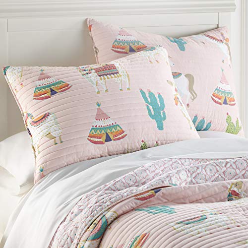  Levtex Home - Lima Llama Quilt Set - Full/Queen Quilt (88x92in.)+ Two Standard Pillow Shams (26x20in.) - Lots Of Llamas In White, Taupe, Orange, Green, Burgandy, Pink - Reversible - Cotton/Polyester