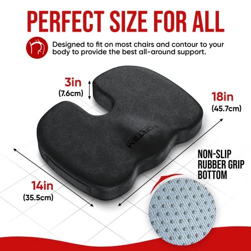  FORTEM Chair Cushion/Seat Cushion For Office, Lumbar Support For Chair, Car, Back Support Memory Foam Pillow Washable Cover (Black, Velour)