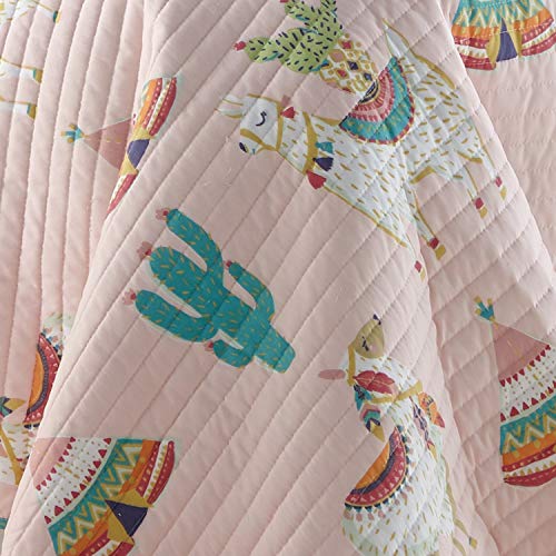  Levtex Home - Lima Llama Quilt Set - Full/Queen Quilt (88x92in.)+ Two Standard Pillow Shams (26x20in.) - Lots Of Llamas In White, Taupe, Orange, Green, Burgandy, Pink - Reversible - Cotton/Polyester