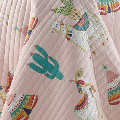  Levtex Home - Lima Llama Quilt Set - Full/Queen Quilt (88x92in.)+ Two Standard Pillow Shams (26x20in.) - Lots Of Llamas In White, Taupe, Orange, Green, Burgandy, Pink - Reversible - Cotton/Polyester