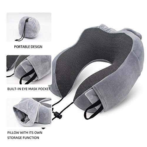  Wo Yuan Travel Pillow-100% Pure Memory Foam Neck Pillow,Comfortable&Breathable Cover,Airplane Travel Kit With,Soft Headrest For Sleeping Rest,Car&Home Use,Built-in Storage Function