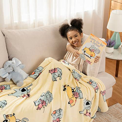  Berkshire Blanket & Mo Willems® VelvetLoft® Luxury Soft Cozy Cute Kids Throw Blanket,Gifts For Kids,Elephant & Piggie,50 In X 70 In(Official Mo Willems® Product)