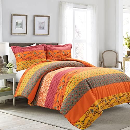  Royal Empire Reversible 3 Piece Cotton Duvet Cover Set, King, Tangerine