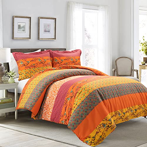  Royal Empire Reversible 3 Piece Cotton Duvet Cover Set, King, Tangerine