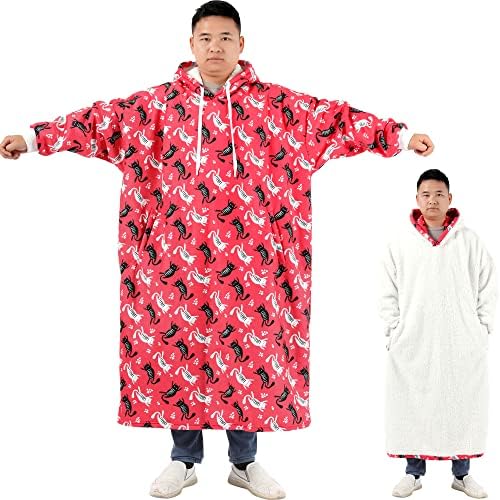  Oversized Sherpa Wearable Blanket Hoodie Long Soft Flannel Plush Blanket Sweatshirt Birthday Gifts For Men And Women 47 Inch (Gray)