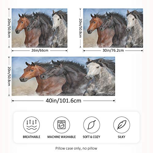  Three Horses Run Satin Pillowcase For Hair And Skin With Envelope Closure, Soft And Cozy, Wrinkle Fade Resistant Satin Pillowcase Size Standard 20x26in
