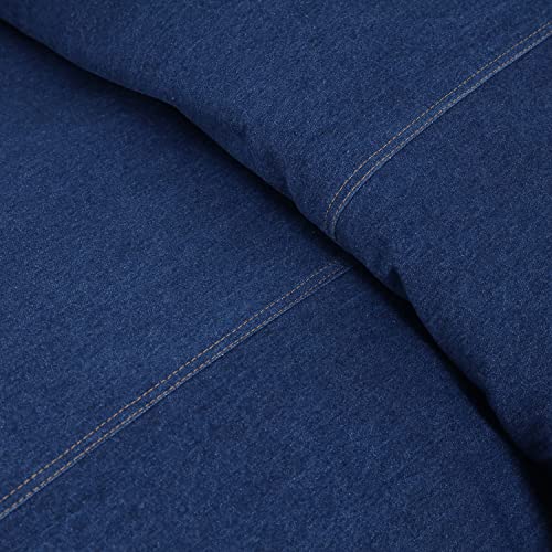  Karin Maki 100% Washed Cotton Yarn Dyed Blue Denim Duvet Cover With Button Closure - Soft And Fade-Resistant Natural Modern Style Comfy Bedding Duvet Cover - Full