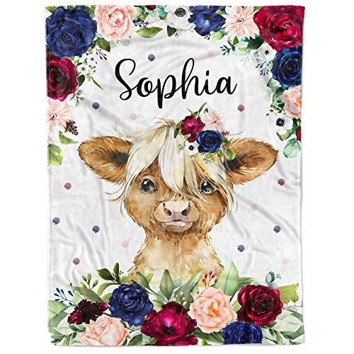  Personalized Baby Blankets For Girls, Customized Baby Blankets For Girls, Highland Cow Baby Blanket, Best Gift For Baby, Newborn, New Mom, Super Soft Plush Fleece, 30''x40''