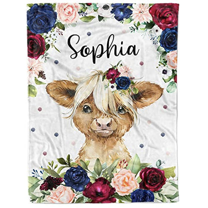  Personalized Baby Blankets For Girls, Customized Baby Blankets For Girls, Highland Cow Baby Blanket, Best Gift For Baby, Newborn, New Mom, Super Soft Plush Fleece, 30''x40''