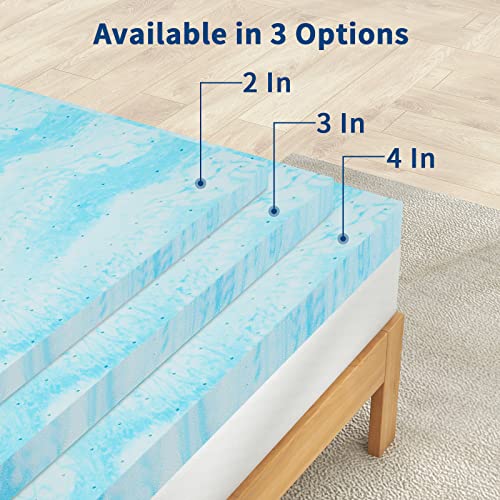  IULULU Twin 3 Inch Gel Memory Foam Mattress Topper Size, CertiPUR-US Certified, Blue