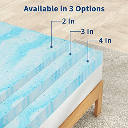  IULULU Twin 3 Inch Gel Memory Foam Mattress Topper Size, CertiPUR-US Certified, Blue