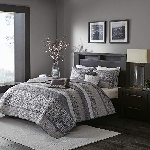  Quilt Set Luxurious Jacquard Stripes Design - All Season, Coverlet Bedspread Lightweight Bedding Layer, Shams, Decorative Pillow, Full/Queen(90"x90"), Floral Blue 5 Piece