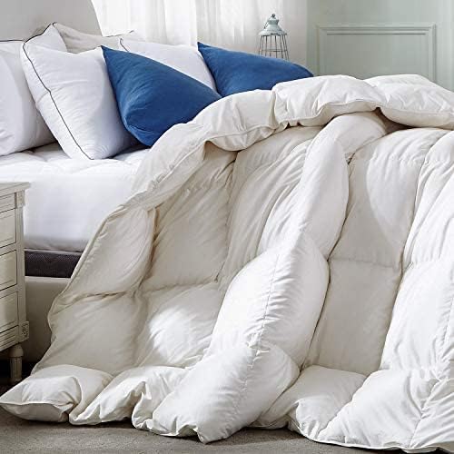  Premium Goose Feathers Down Comforter King Size All Season Medium Warmth Solid White 100% Cotton Cover Down Proof Duvet Insert With Corner Tabs, 60 Oz