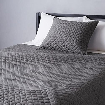 Amazon Basics Cotton Jersey Quilt And Sham Bed Set, Down-Alternative Quilt - Twin/Twin XL, Navy Blue