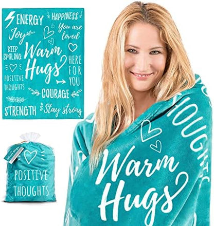 Get Well Gift For Women & Men - Super Soft Hug Blanket With Inspirational Words - Healing Blanket Care Package Comforting Gift For Cancer Patients & Others During Hard Times - 50"x60", Teal