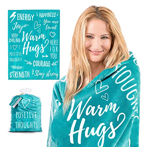  Get Well Gift For Women & Men - Super Soft Hug Blanket With Inspirational Words - Healing Blanket Care Package Comforting Gift For Cancer Patients & Others During Hard Times - 50"x60", Teal
