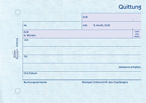  300, Receipt Inclusive Of VAT, DIN A6, Fälschungssicher, 50 Sheets, White