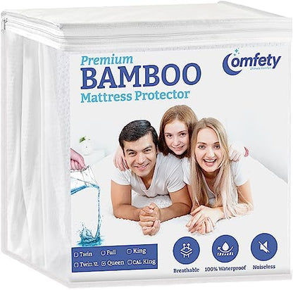  100% Waterproof Mattress Protector King Size Bed - Luxury Soft Bamboo Mattress Protector - Ultra Leak-Proof Shield Mattress Cover - Hypoallergenic, Breathable, Crinkle Free & Noiseless Mattress Cover