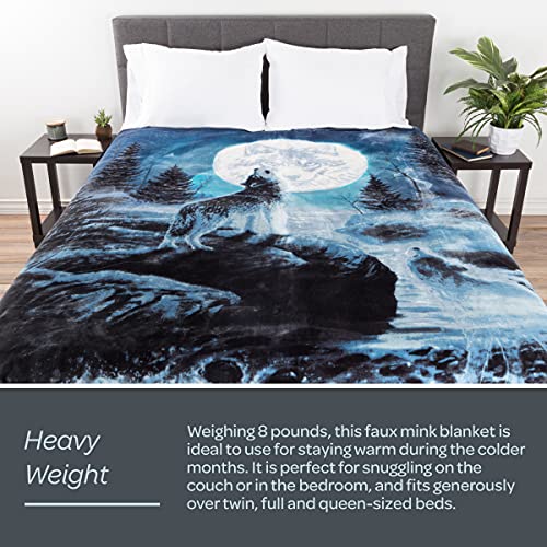  Avy Fleece Howling Wolf Pattern-Plush Thick 8 Pound Faux Mink Soft Blanket For Couch Sofa Bed (74” X 91”), Multicolor