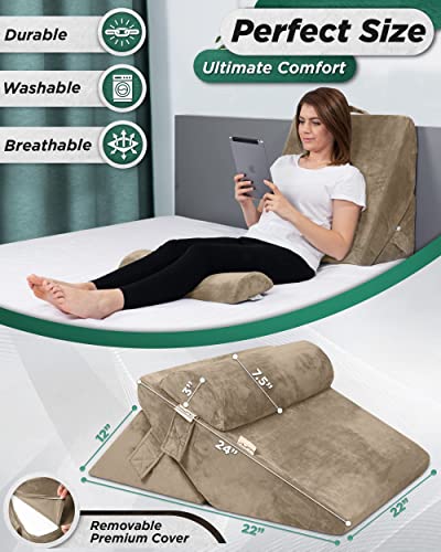 Lunix LX6 3pcs Orthopedic Bed Wedge Pillow Set, Post Surgery Memory Foam For Back, Leg And Knee Pain Relief, Sitting Pillow For Reading, Adjustable Pillows For Acid Reflux And GERD For Sleeping Brown