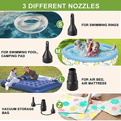  Lectric Air Pump, Air Mattress Portable Pump, Quick-Fill Inflator Deflator With 3 Nozzles, 110-240V/12V DC, 50W, 0.5PSI, Perfect For Outdoor Camping,Air Mattress Pump Air Bed Pool Toy Raft Boat