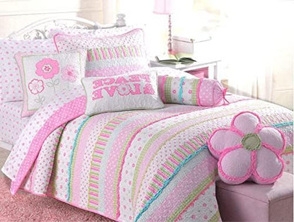  Cozy Line Home Fashions Ballerina Dance Princess Bedding Quilt Set, 100% Cotton Bedspread Coverlet Set (Pink Embroidered, Twin - 2 Piece)