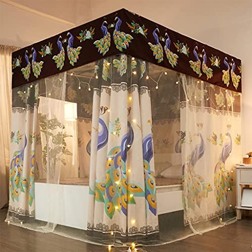  Obokidly Elegant Flower Printing 2-in-1 Double Protection 4 Corner Bed Mosquito Net And Bed Curtains Privacy Protection For Boys Girls Kids Bedroom Decoration (Full, Jade-Flower1)