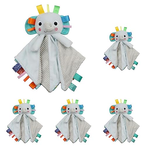  Bright Starts Elephant Cuddle 'n Tags 2-Sided Baby Lovey Security Soothing Blanket, 16"