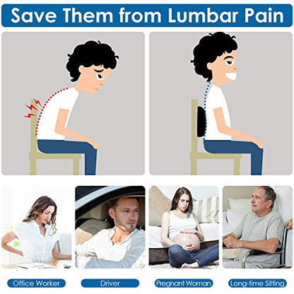  Lumbar Support Pillow For Office Chair Memory Foam Chair Back Cushion For Car, Gaming Chair, Recliner Improve Posture Large Ergonomic Back Pillow For Lower Back Pain Relief Double Adjustable Straps
