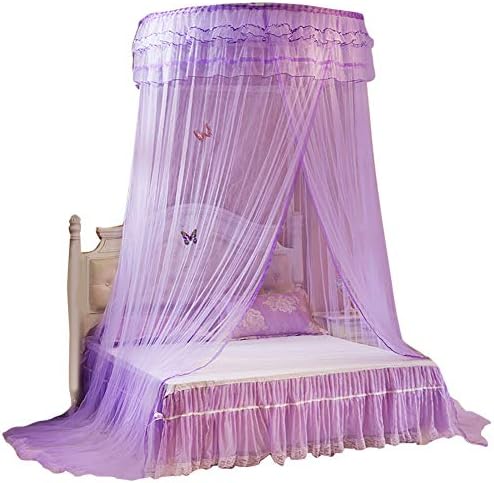  Breathable Round Mosquito Net Canopy Lace Princess Style Bed Curtain Netting For Camping Or Bedroom(Beige)