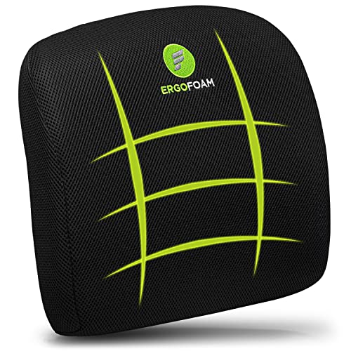  ErgoFoam Lumbar Support Pillow For Chair - Premium Breathable Mesh Back Support For Office Chair - Most Comfortable Lumbar Cushion In The World For Back Pain