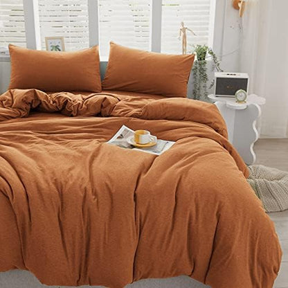  LIFETOWN 100% Jersey Knit Cotton Duvet Cover Set T-Shirt Feel Bedding Set Ultra Soft Wrinkle-Free (Beige, Queen)