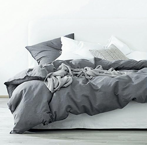  Washed Cotton Chambray Duvet Cover Solid Color Casual Modern Style Bedding Set Relaxed Soft Feel Natural Wrinkled Look (Queen, Charcoal)