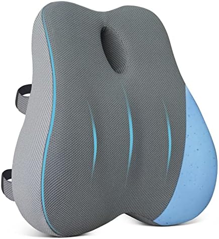  Lumbar Support Pillow For Office Chair, Cooling Memory Foam Lumbar Pillow For Back Pain Relief, Ergonomic Back Support Pillow With Dual Extension Straps For Car, Couch, Recliner, Gaming Chair, Black