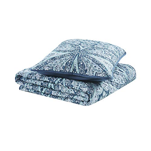  Reversible Quilt Set-Vermicelli Stitching Design All Season, Lightweight, Coverlet Bedspread Bedding, Matching Shams, Twin/Twin XL (66 In X 90 In), Gloria Damask Aqua 2 Piece