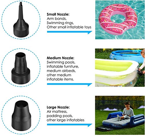  Electric Air Pump With 3 Nozzles, Portable Pump For Inflatables Couch, Pool Floats, Swimming Ring, Air Mattress Beds, Inflator/Deflator Pumps, 110V AC/60Hz 130W