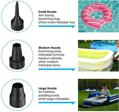  Electric Air Pump With 3 Nozzles, Portable Pump For Inflatables Couch, Pool Floats, Swimming Ring, Air Mattress Beds, Inflator/Deflator Pumps, 110V AC/60Hz 130W