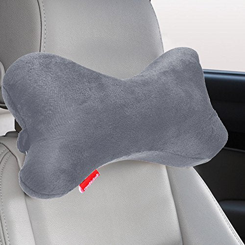  Bookishbunny Dog Bone Shaped Travel Neck Pillows Memory Foam Car Bus Truck Driving Comfort Head Rest Support (Gray)
